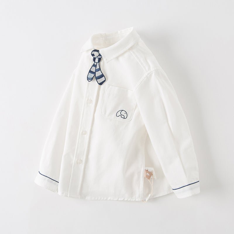 Navy Trim Removable Tie Boy White Shirt   0cm