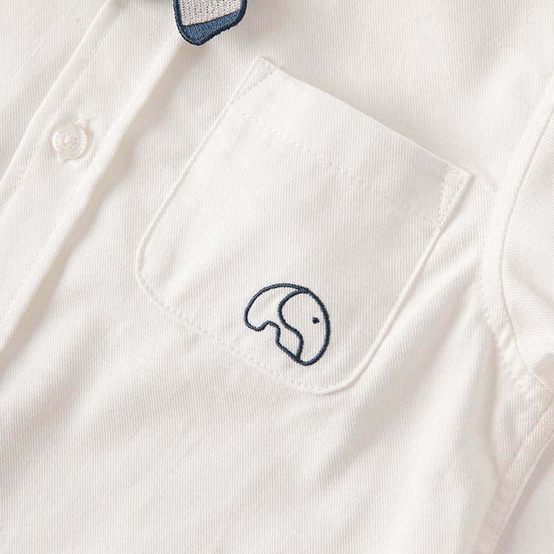 Navy Trim Removable Tie Boy White Shirt   0cm