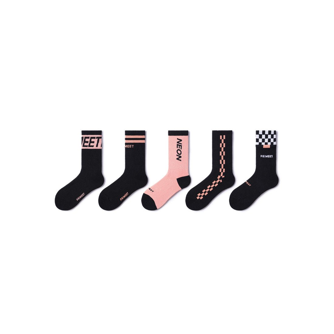 Neon Pink All season Women 5pcs Low Cut Socks Set   0cm