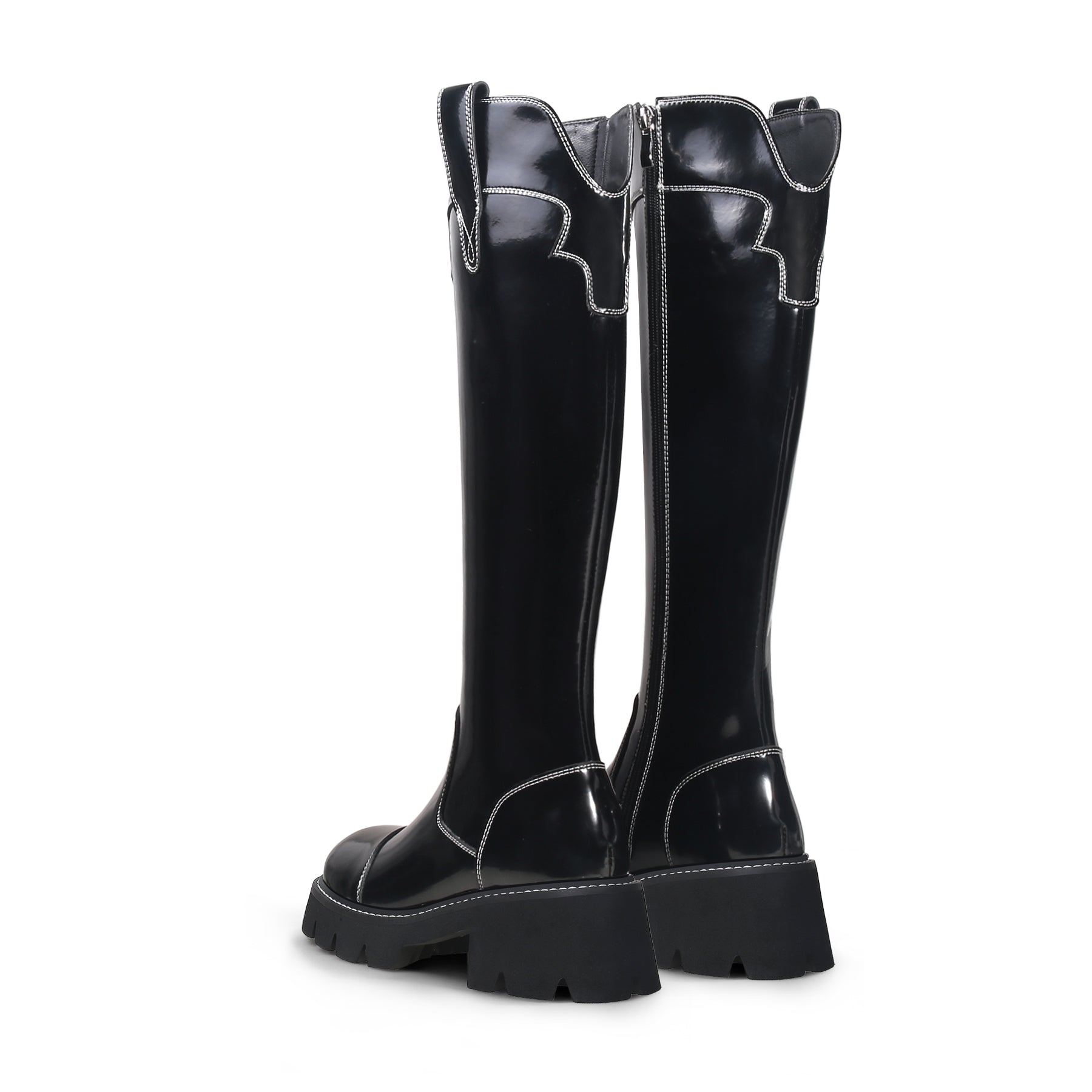 New Retro Black Knee-high Boots - 0cm
