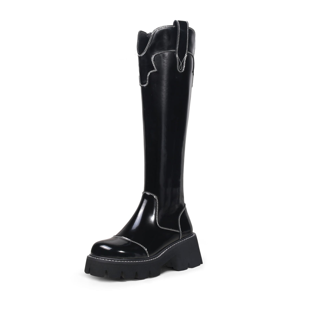 New Retro Black Knee-high Boots - 0cm