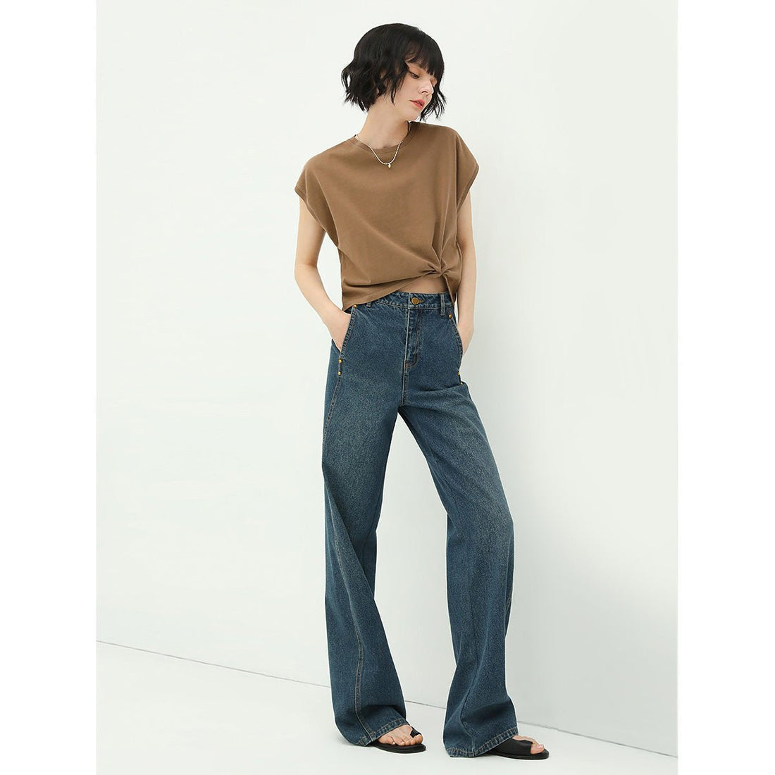 New Vintage Classic High-waist Straight-leg Blue Jeans - 0cm