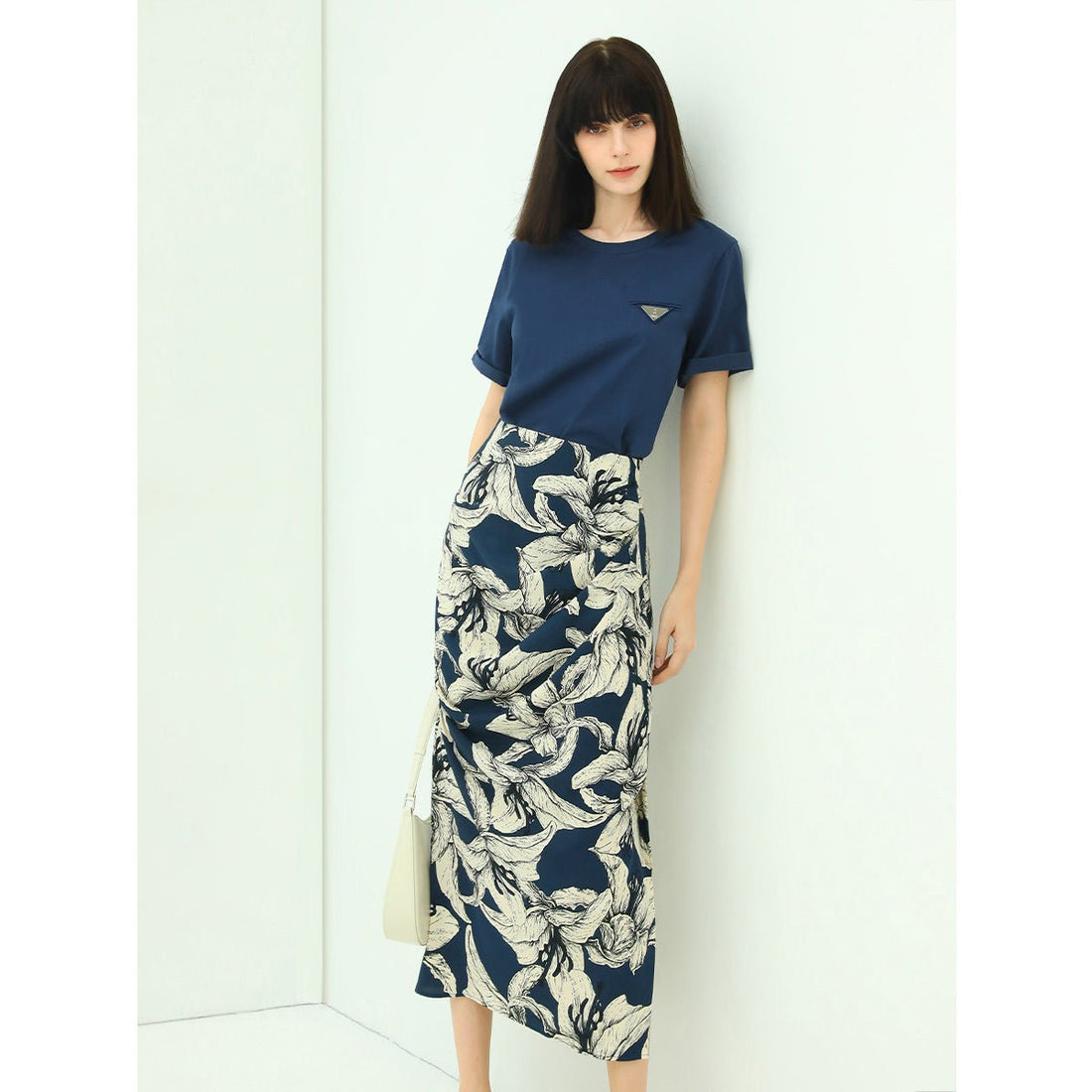 Night Lily Shirring Navy Chiffon Wrap Skirt - 0cm