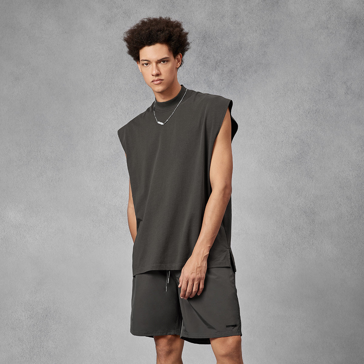 Ninja Cut Off Charcoal Tank Top   0cm