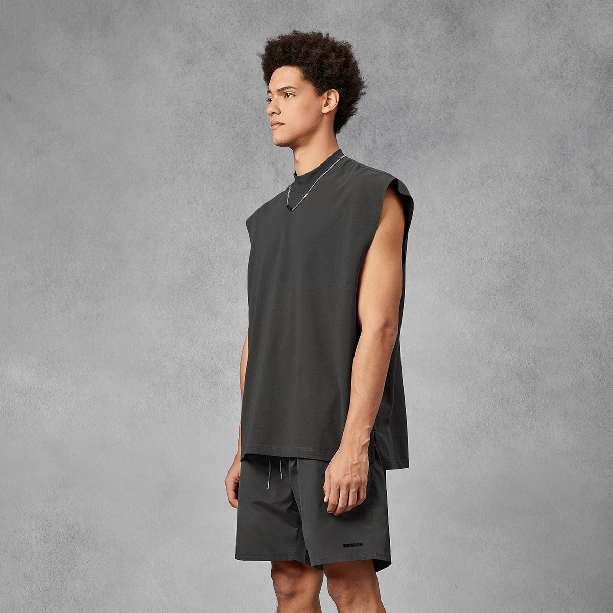 Ninja Cut Off Charcoal Tank Top   0cm