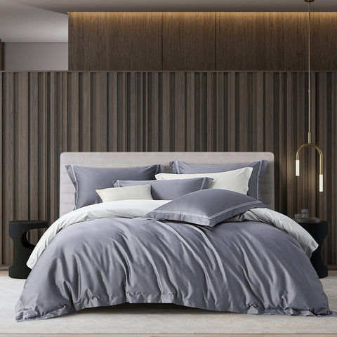 Noy 4 Pieces 100s Pure Cotton Grey Quilt Cover Set