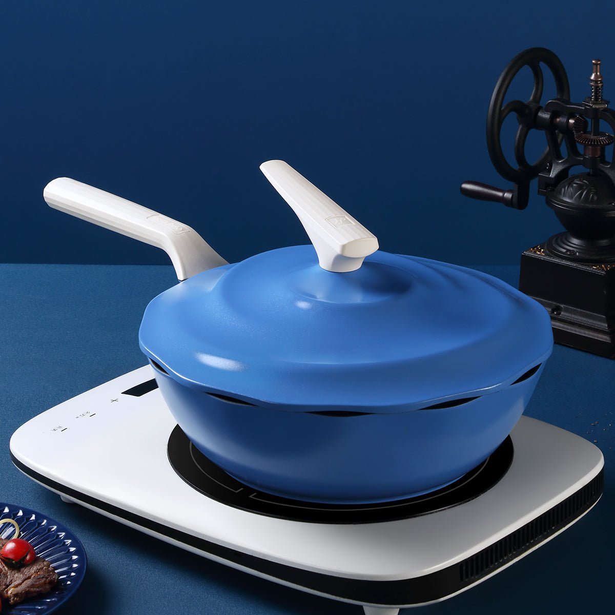 Ocean Wave Maifan Stone 30cm Blue Non stick Seafood Steaming Wok Pot   0cm