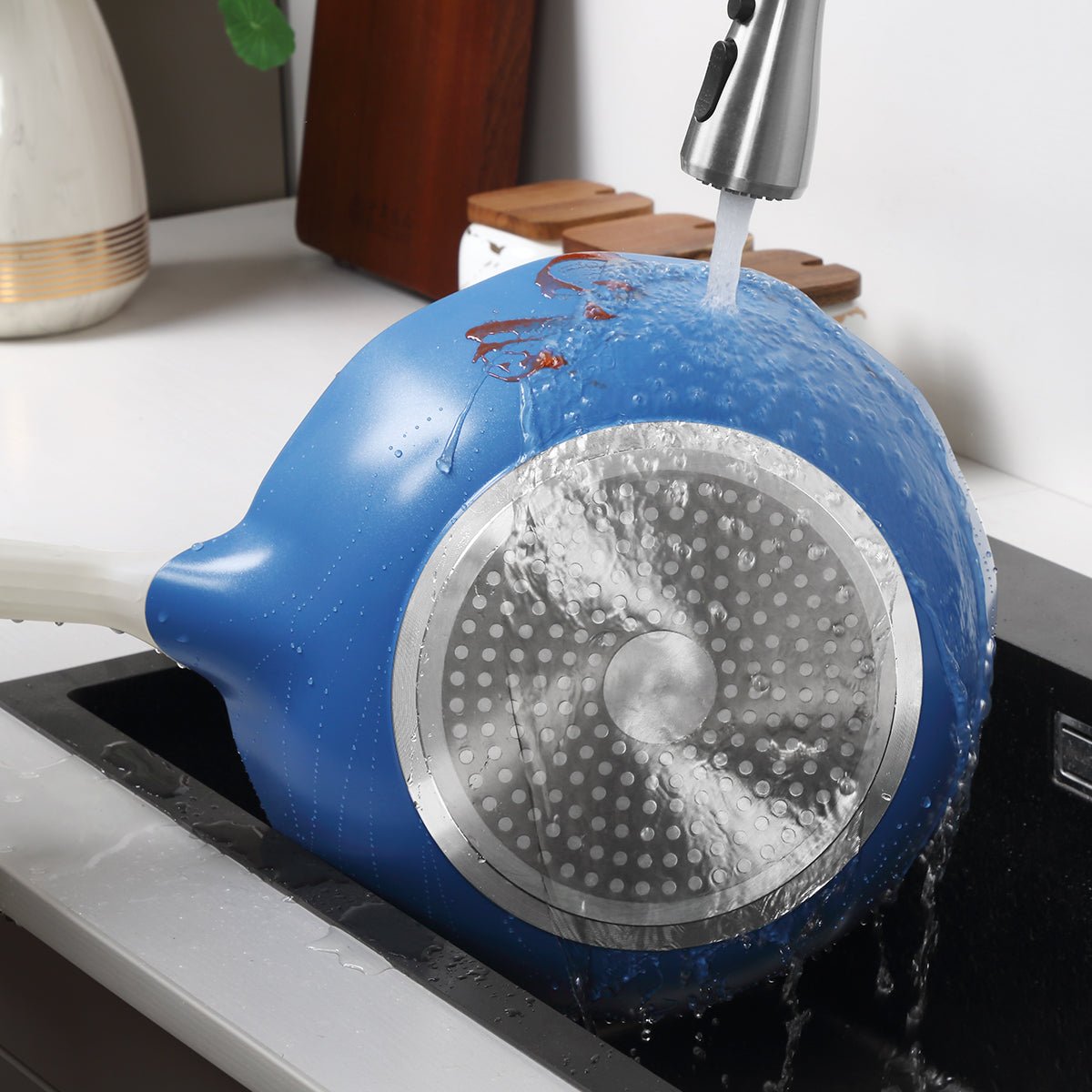 Ocean Wave Maifan Stone 30cm Blue Non stick Seafood Steaming Wok Pot   0cm