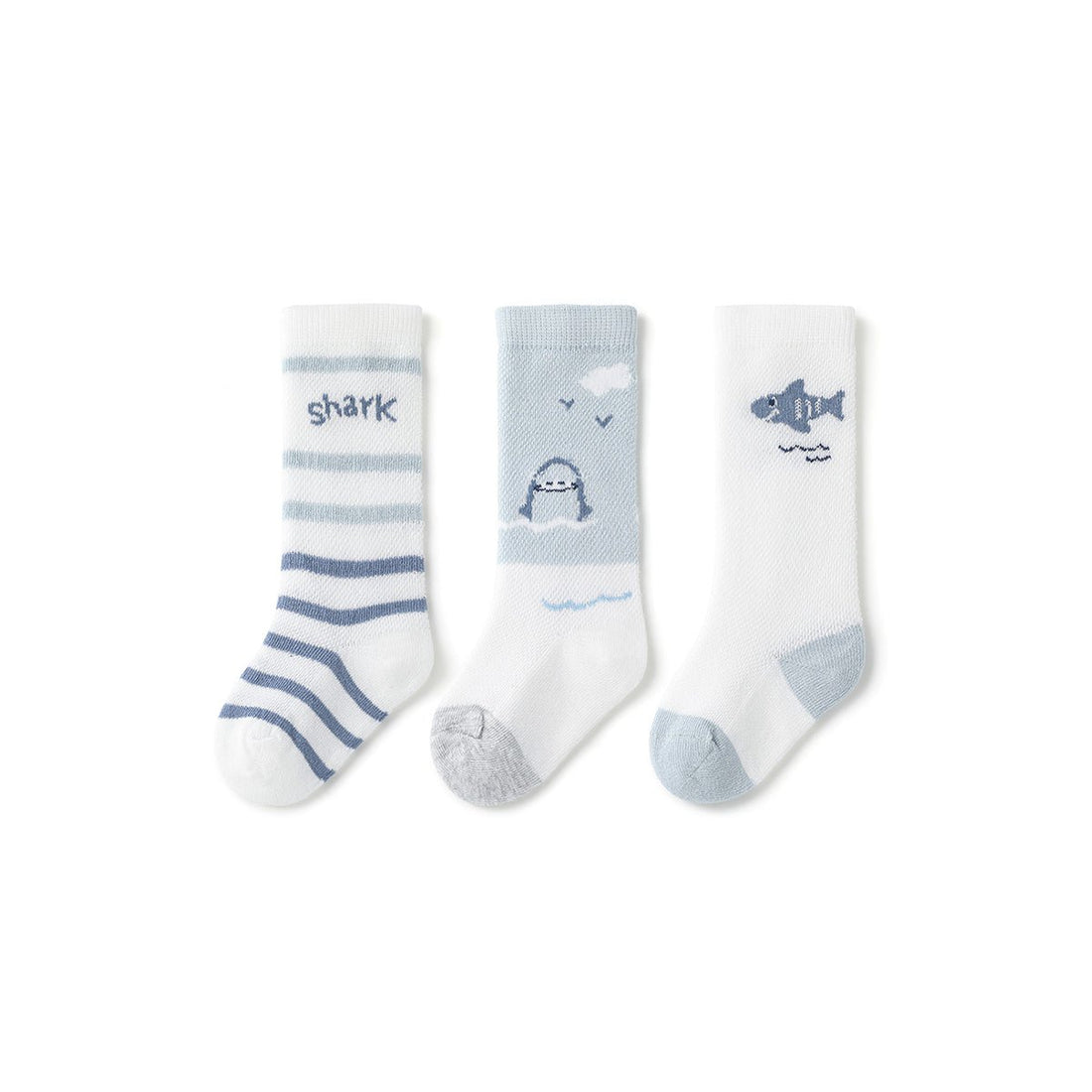 Oh! Shark Thin Mesh Breathable Baby Boy 3pcs Over The Knee Socks Set - 0cm