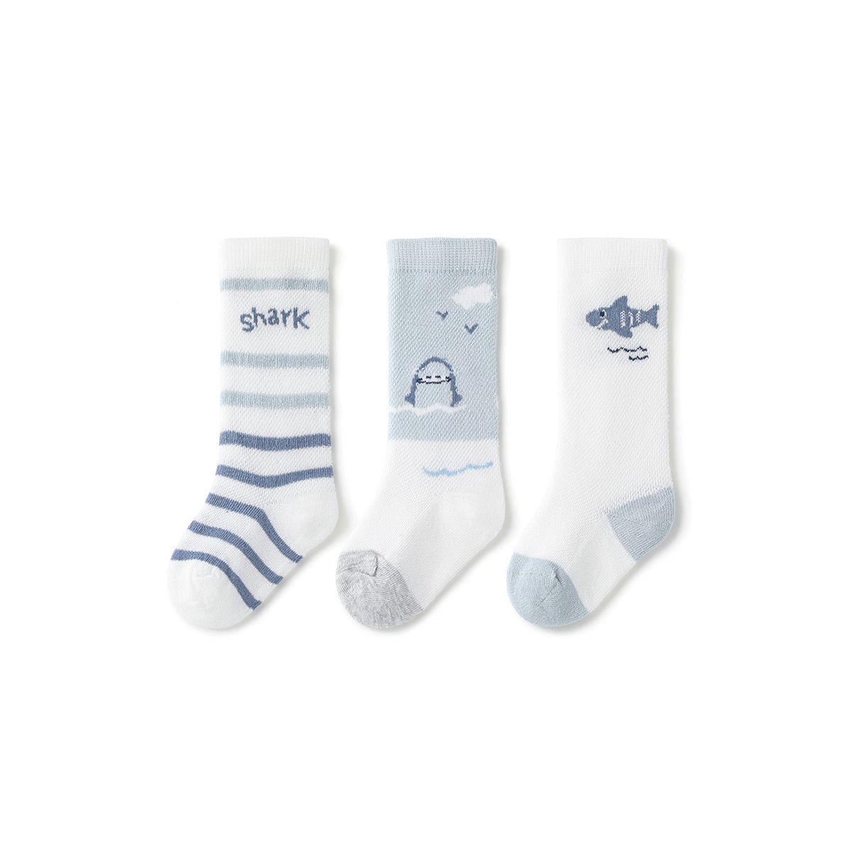 Oh! Shark Thin Mesh Breathable Baby Boy 3pcs Over The Knee Socks Set   0cm