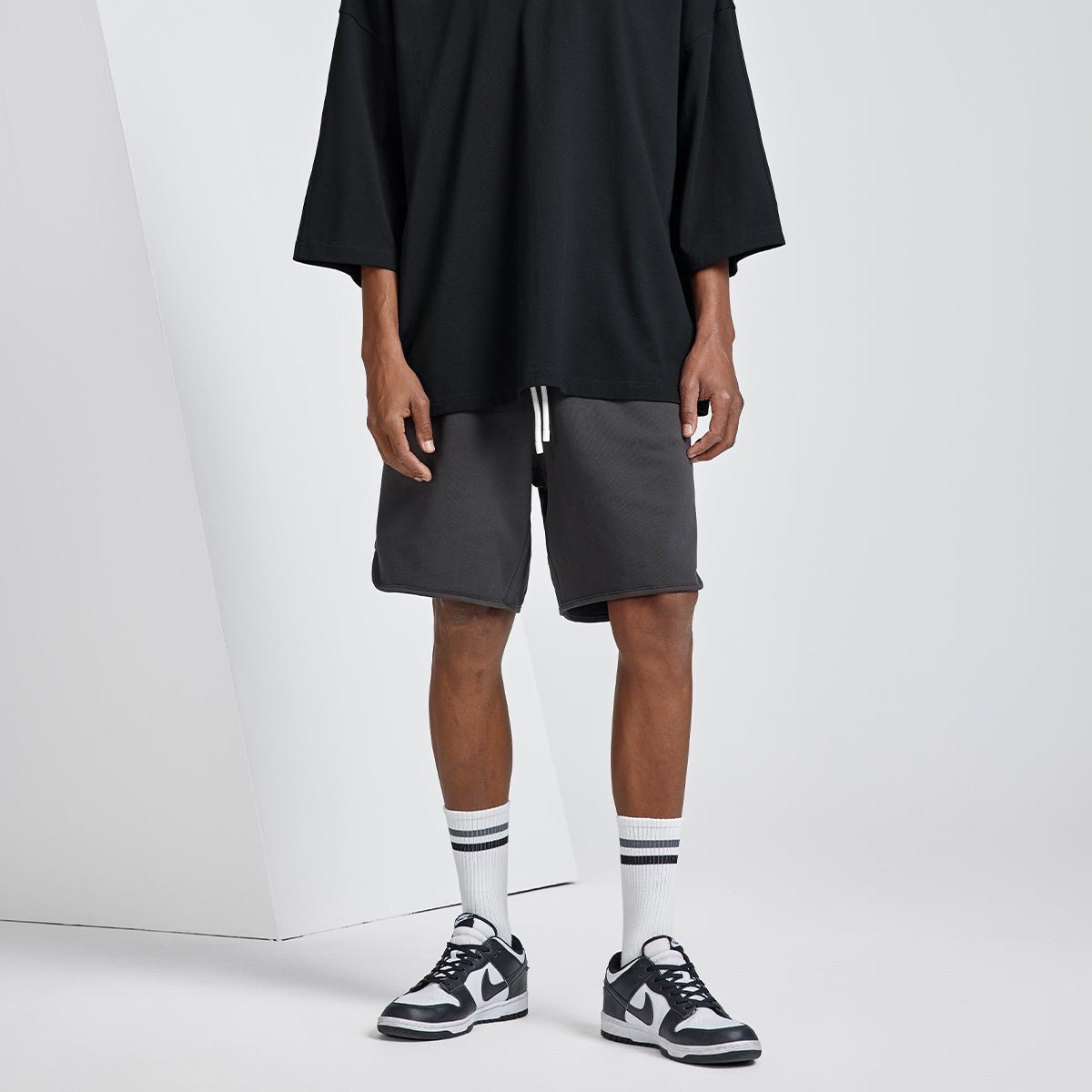 On Vacation Heavyweight Black Drawstring Waist Track Shorts   0cm