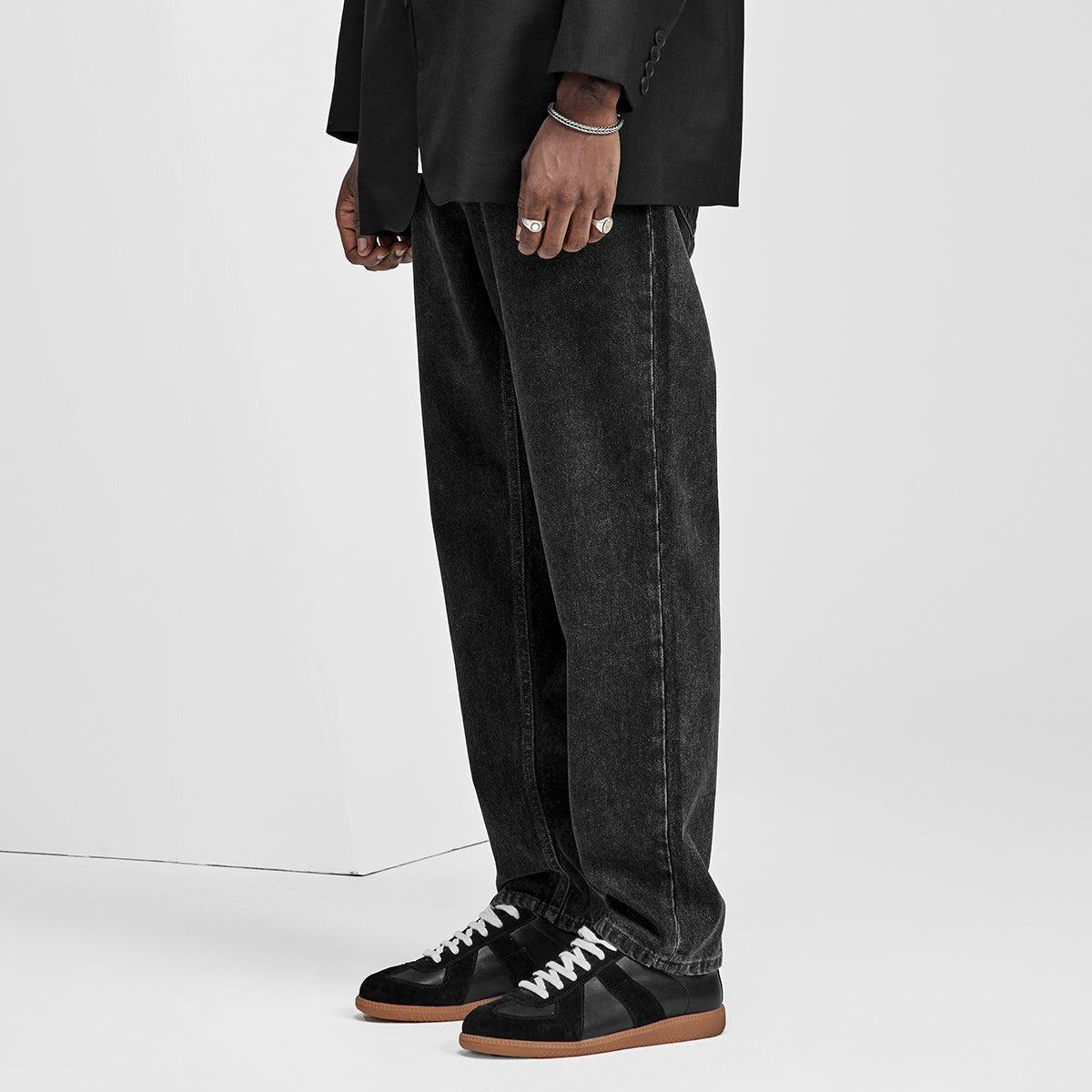 Organic Washed Straight Leg Relaxed Fit Charcoal Jeans   0cm