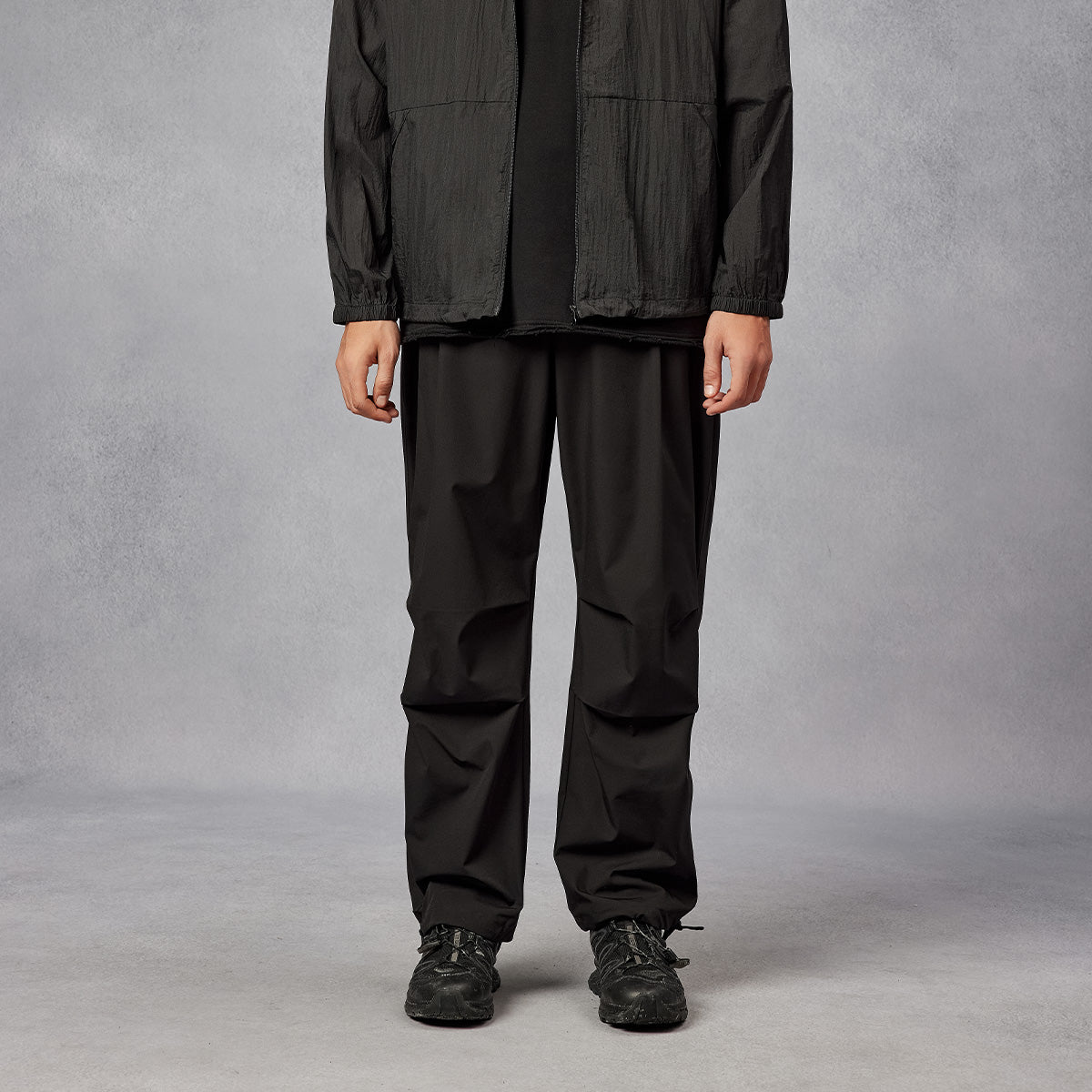 Outdoor Water-Resistant Drawstring Black Paratrooper Pants - 0cm