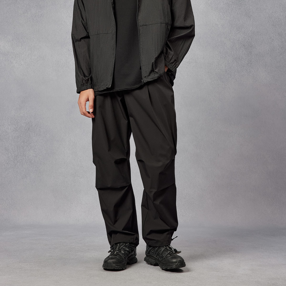 Outdoor Water Resistant Drawstring Black Paratrooper Pants   0cm