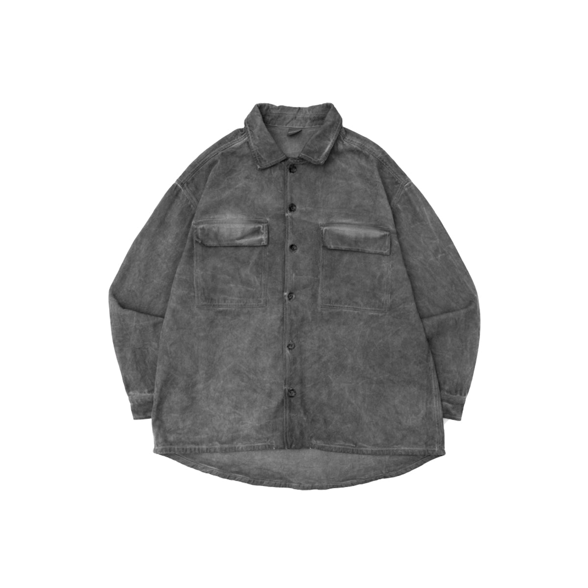 Overdyed Vintage Drop Shoulder Button Up Grey Jacket - 0cm