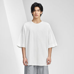 Oversized Logo Embossed Neck Heavyweight White Tee