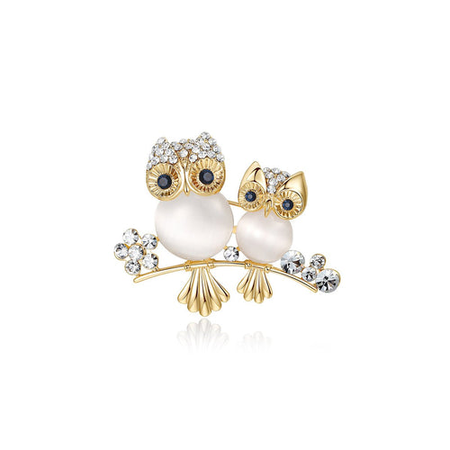 Owl Family Gold Brooch   0cm