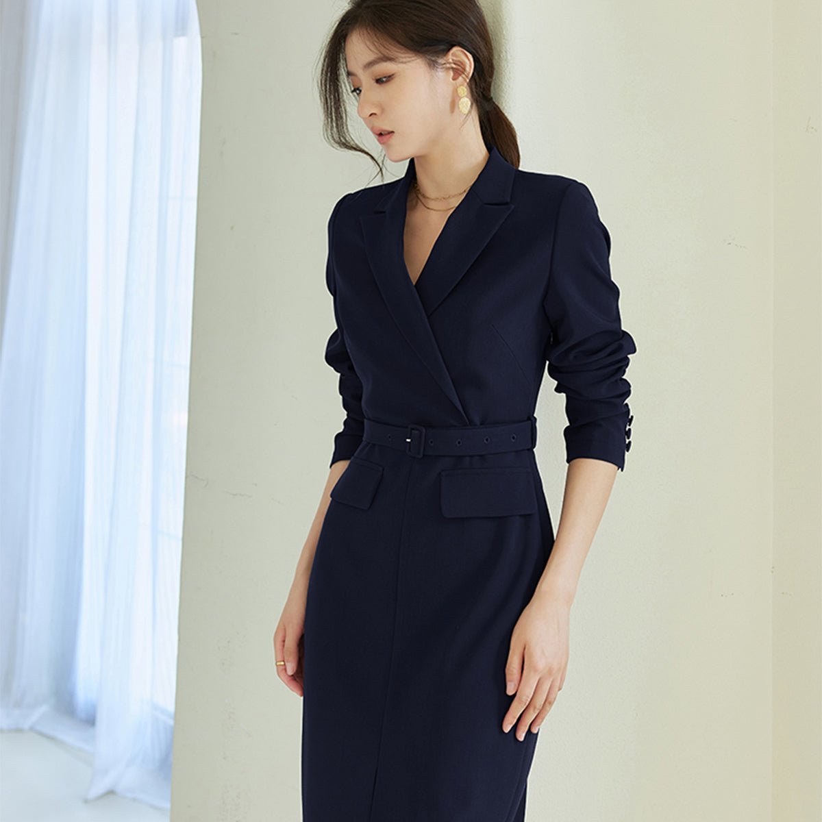 Pencil Cut Coat Dress in Navy   0cm