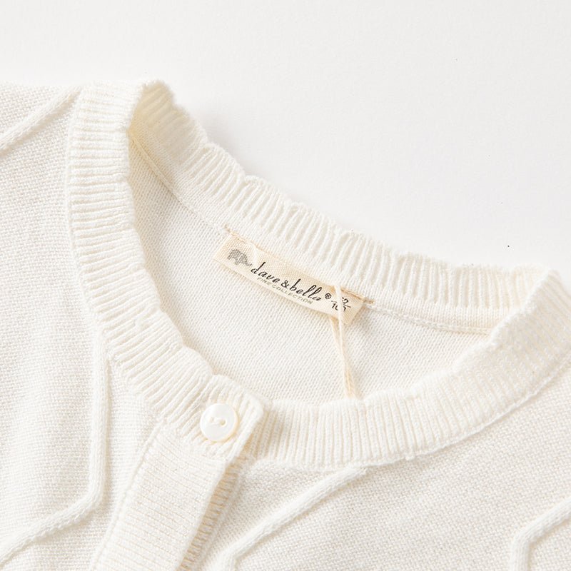 Petal Collar Flower Embroidery Cable Knitted Ivory Cardigan   0cm