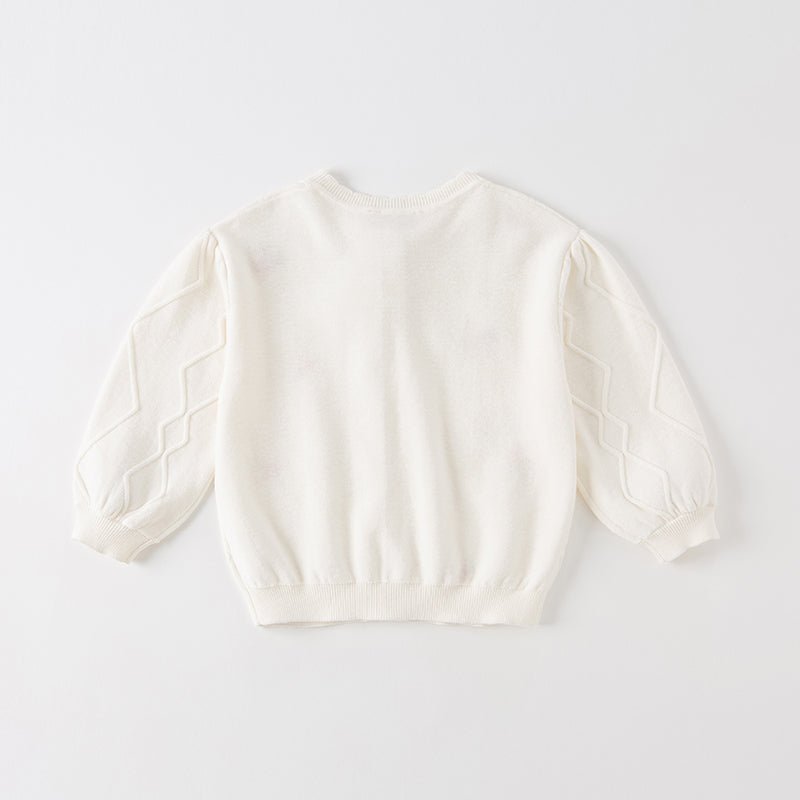 Petal Collar Flower Embroidery Cable Knitted Ivory Cardigan   0cm