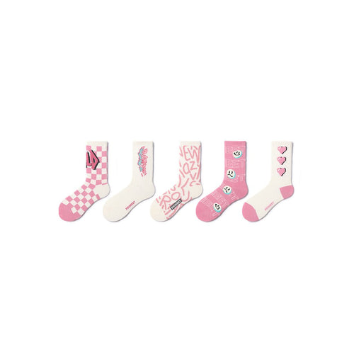 Pink Crush All season Unisex 5pcs Crew Socks Set   0cm