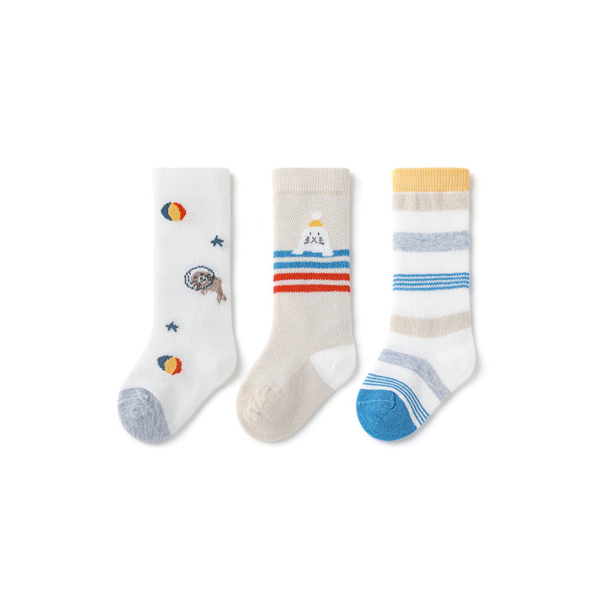Playful Seal Thin Mesh Breathable Baby Boy 3pcs Over The Knee Socks Set   0cm