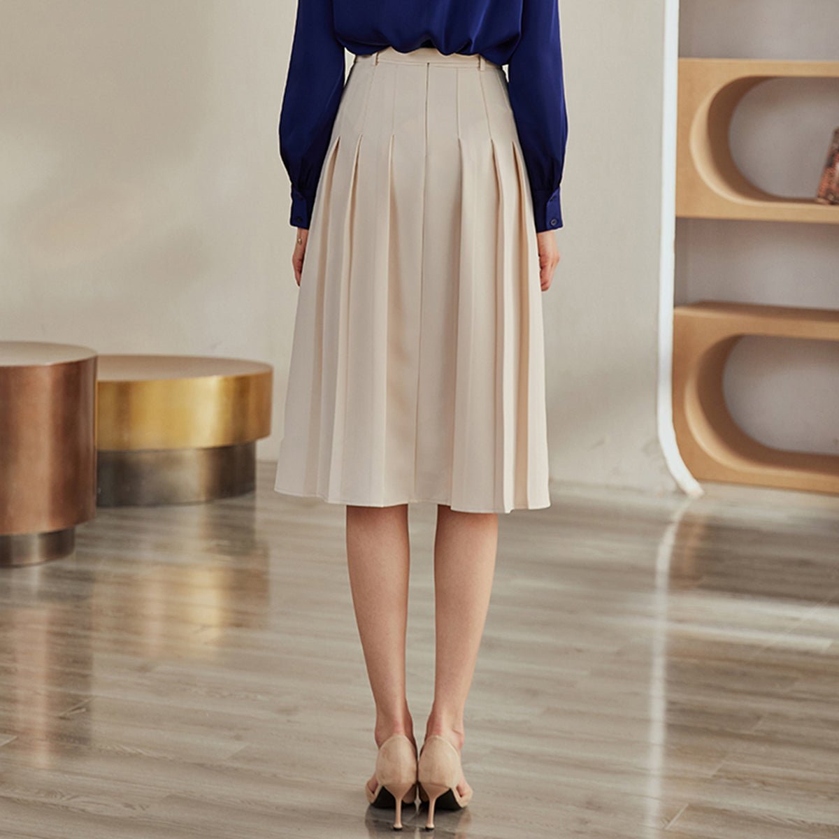Pleated Apricot High Waist Skirt 0cm