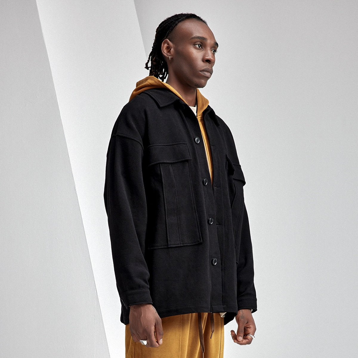 Pocket detail Oversized Black Knitted Jacket   0cm