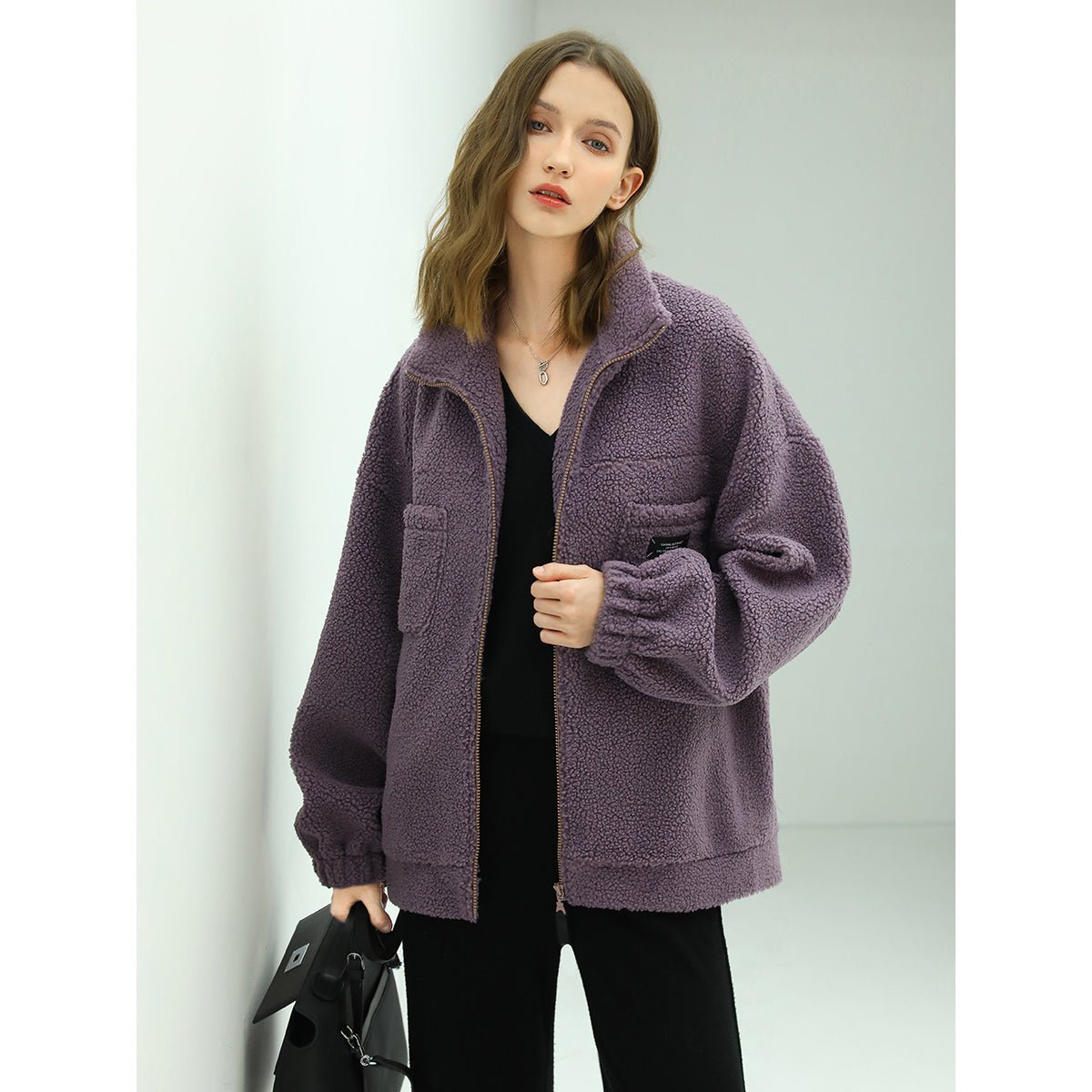 Polar Drop Shoulder Oversize Lavender Fleece Jacket - 0cm