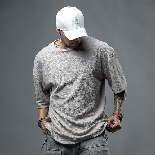 Popping Oversized Textured Beige Fleece Tee   0cm