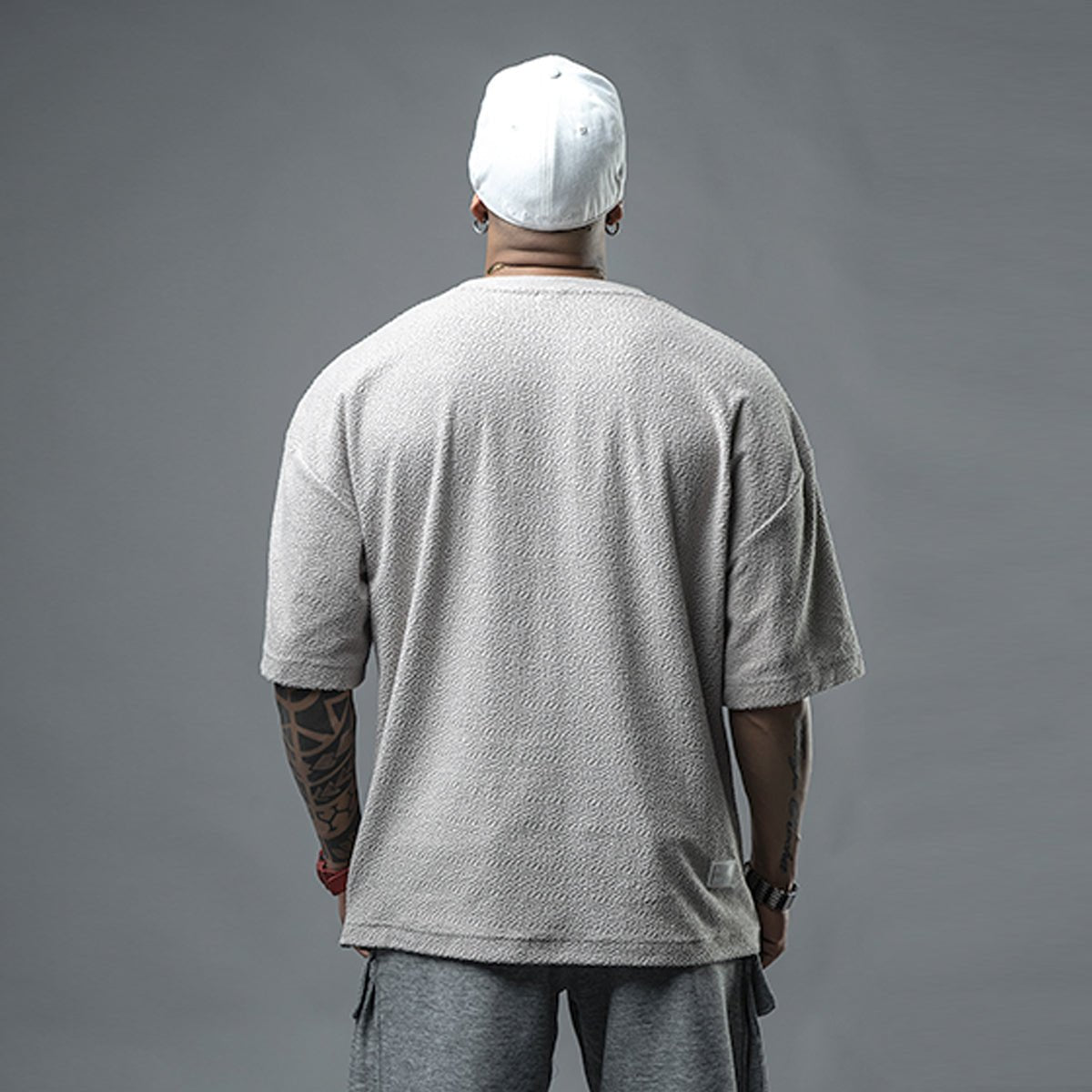 Popping Oversized Textured Beige Fleece Tee   0cm