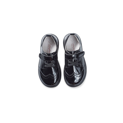 Posh Time Soft Sole Kids Patent Black Brogue School Shoes - 0cm