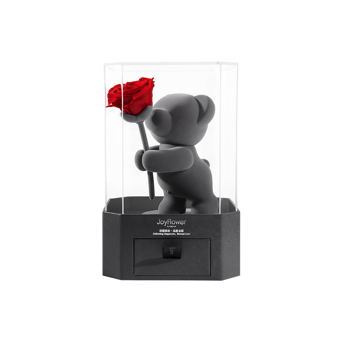 "Presenting A Red Rose" Eternal Flowers Rose Teddy Bear Acrylic Gift Box Set   0cm