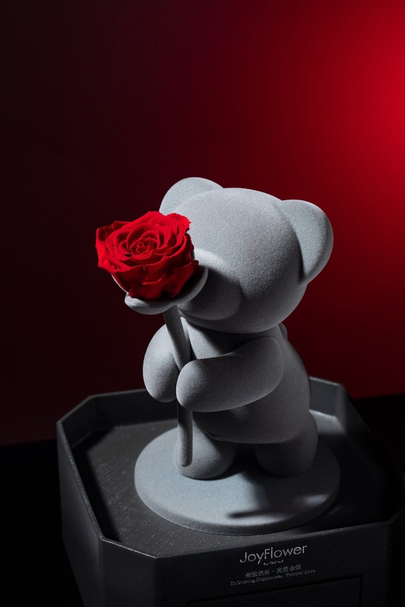 &quot;Presenting A Red Rose&quot; Eternal Flowers Rose Teddy Bear Acrylic Gift Box Set - 0cm