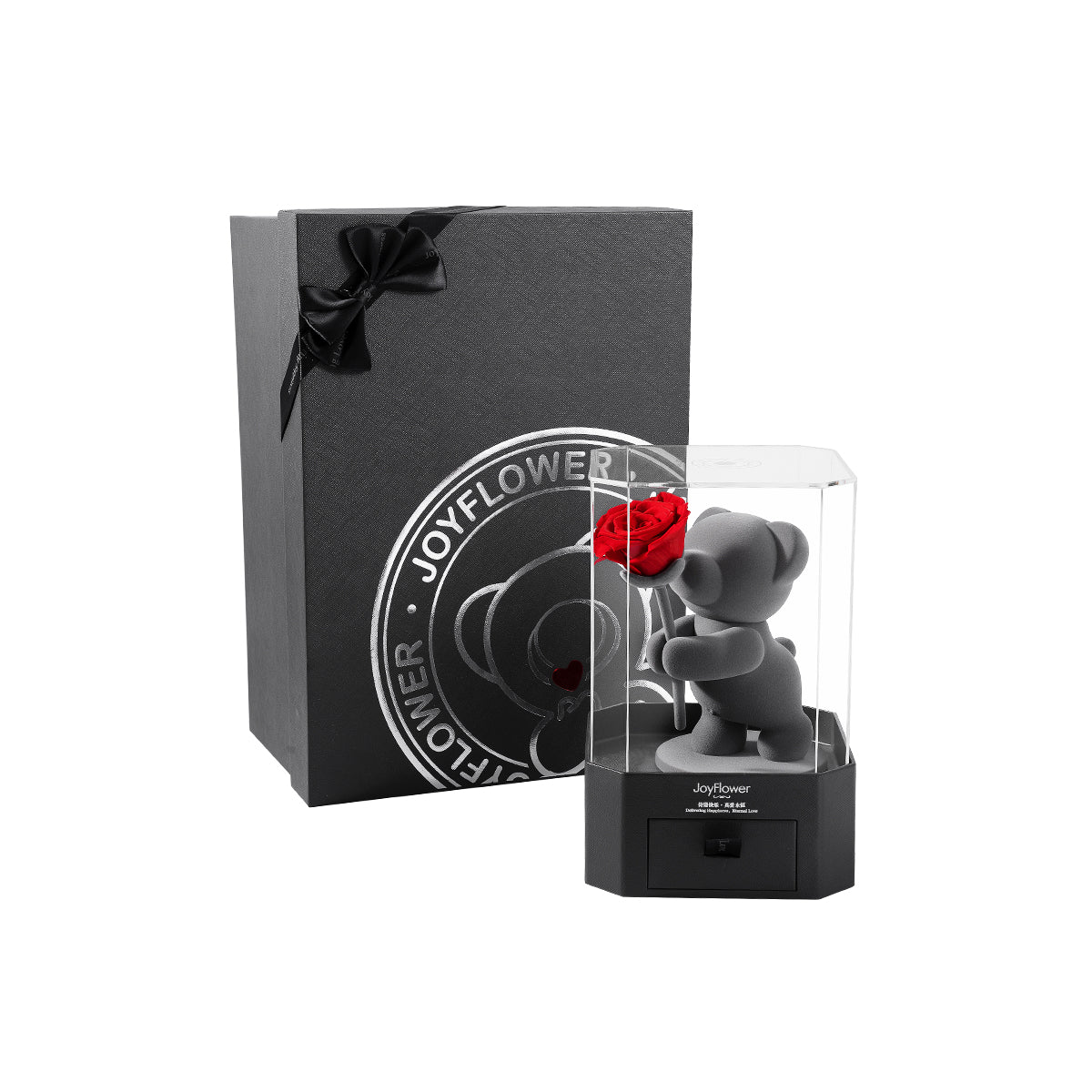 "Presenting A Red Rose" Eternal Flowers Rose Teddy Bear Acrylic Gift Box Set   0cm