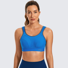 Pressure Relieve Adjustable Front Straps Wireless Bounce Control Blue Workout Bra