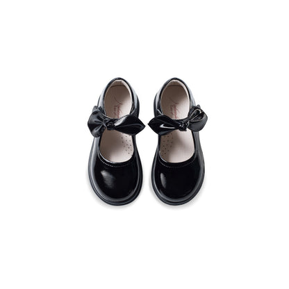 Pretty Bow Soft Sole Girl Patent Black School Shoes - 0cm