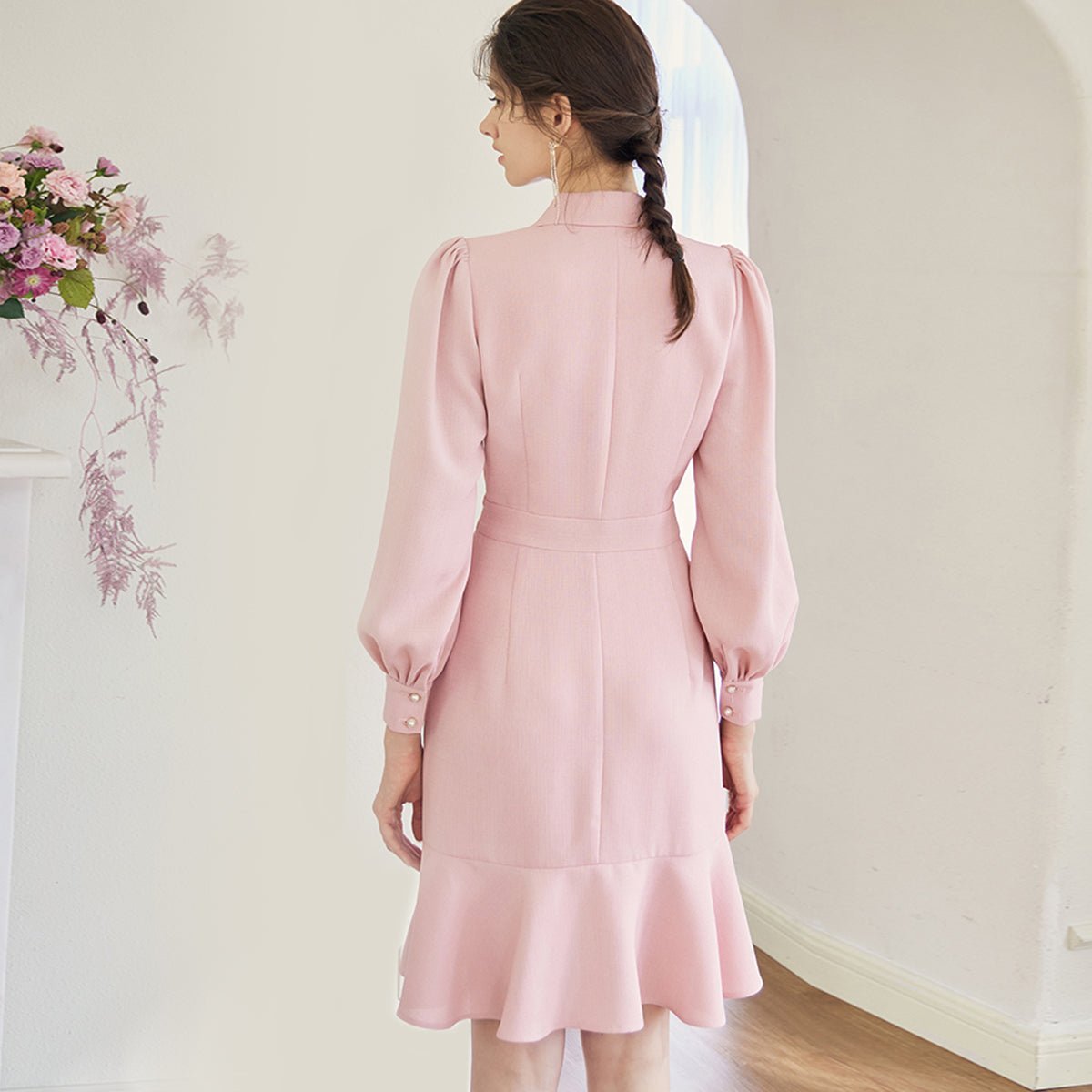 Pretty Pink Lapel Midi Dress   0cm
