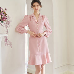 Pretty Pink Lapel Midi Dress