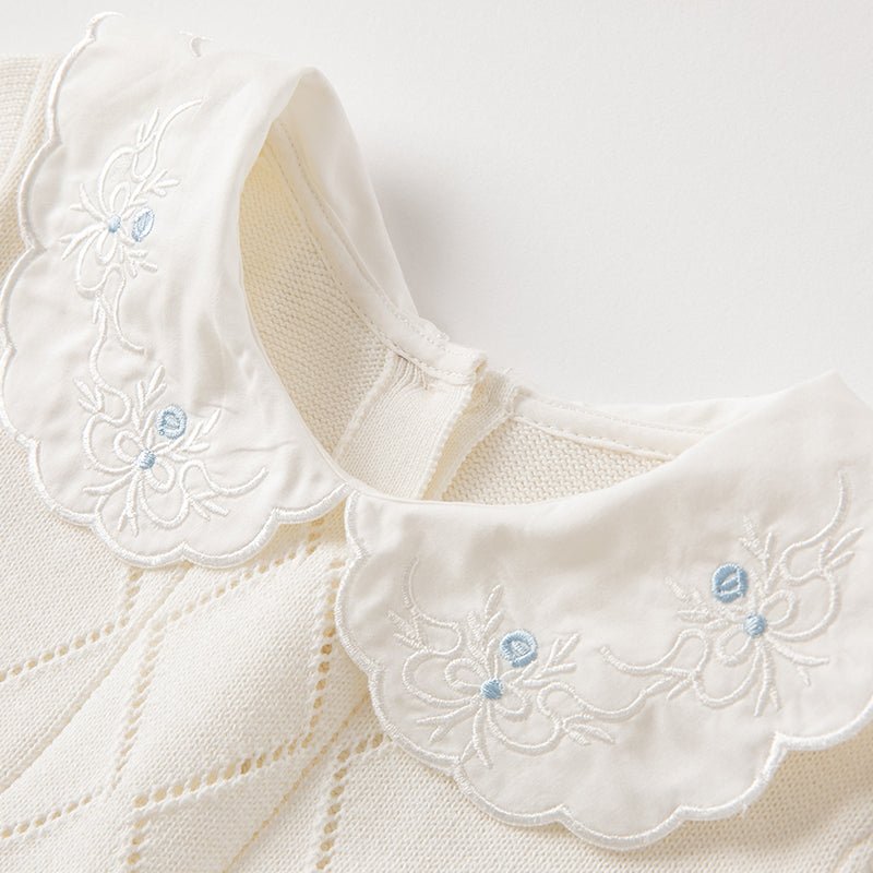 Pricess Girl Mesh Embroidery White Knitted Dress With Headband   0cm