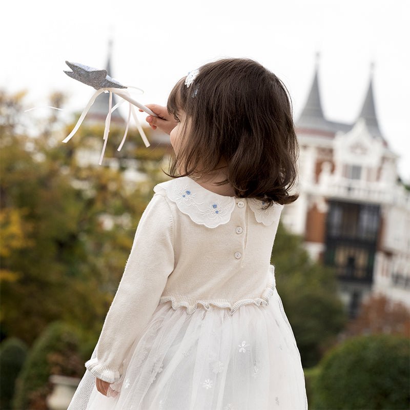 Pricess Girl Mesh Embroidery White Knitted Dress With Headband   0cm