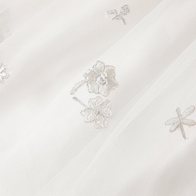 Pricess Girl Mesh Embroidery White Knitted Dress With Headband   0cm