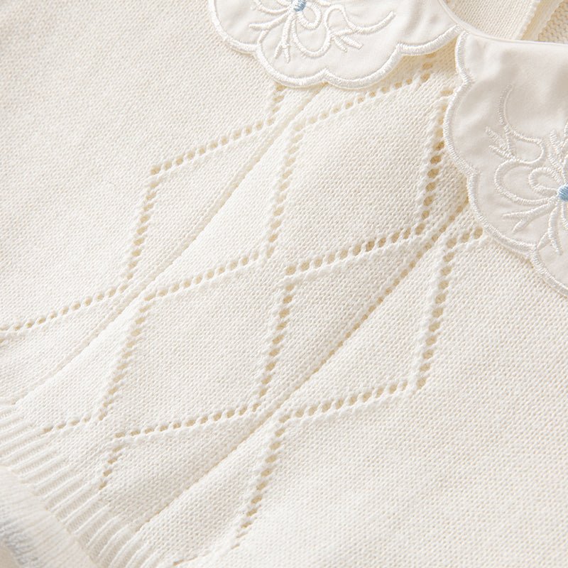 Pricess Girl Mesh Embroidery White Knitted Dress With Headband   0cm