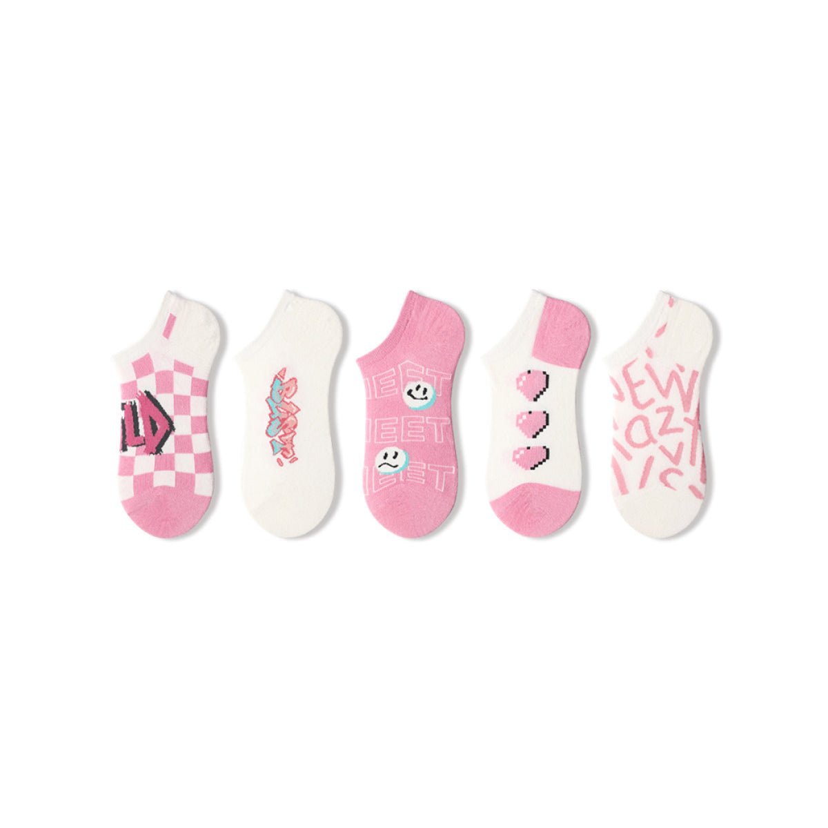 Princess Heart Summer Women 5pcs Ankle Socks Set - 0cm