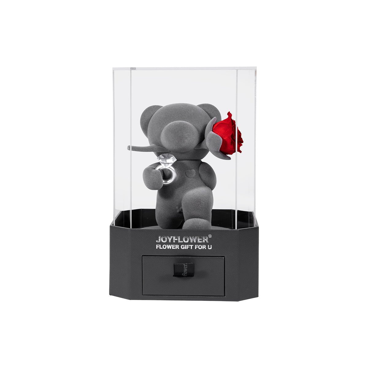 "Proposal Bear on One Knee" Eternal Flowers Rose Teddy Bear Acrylic Gift Box Set   0cm