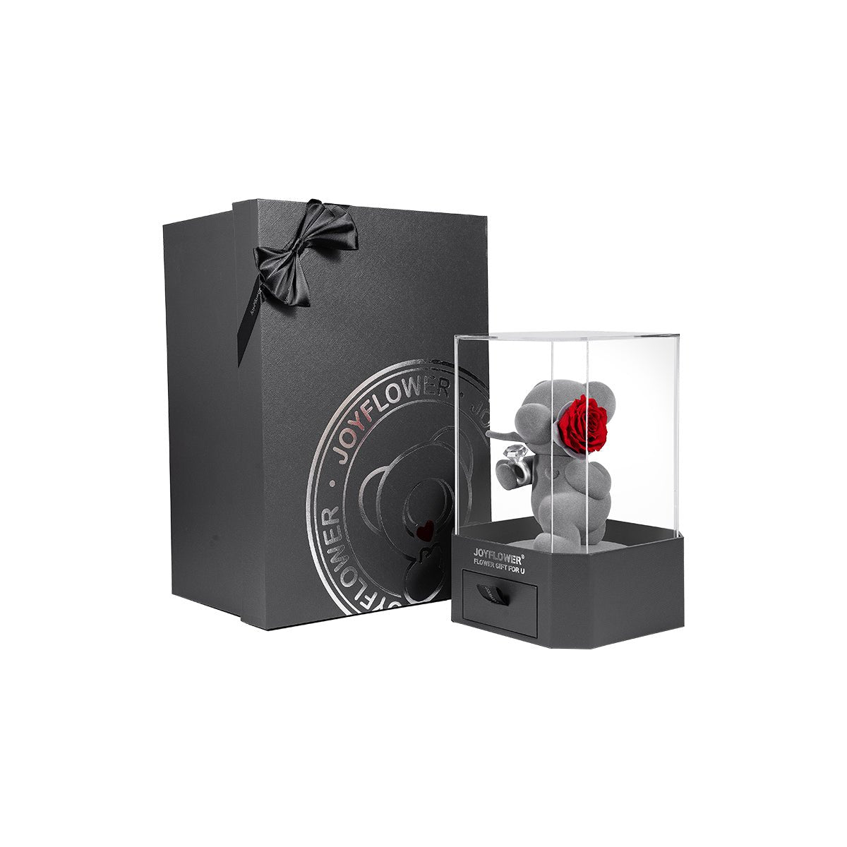 "Proposal Bear on One Knee" Eternal Flowers Rose Teddy Bear Acrylic Gift Box Set   0cm