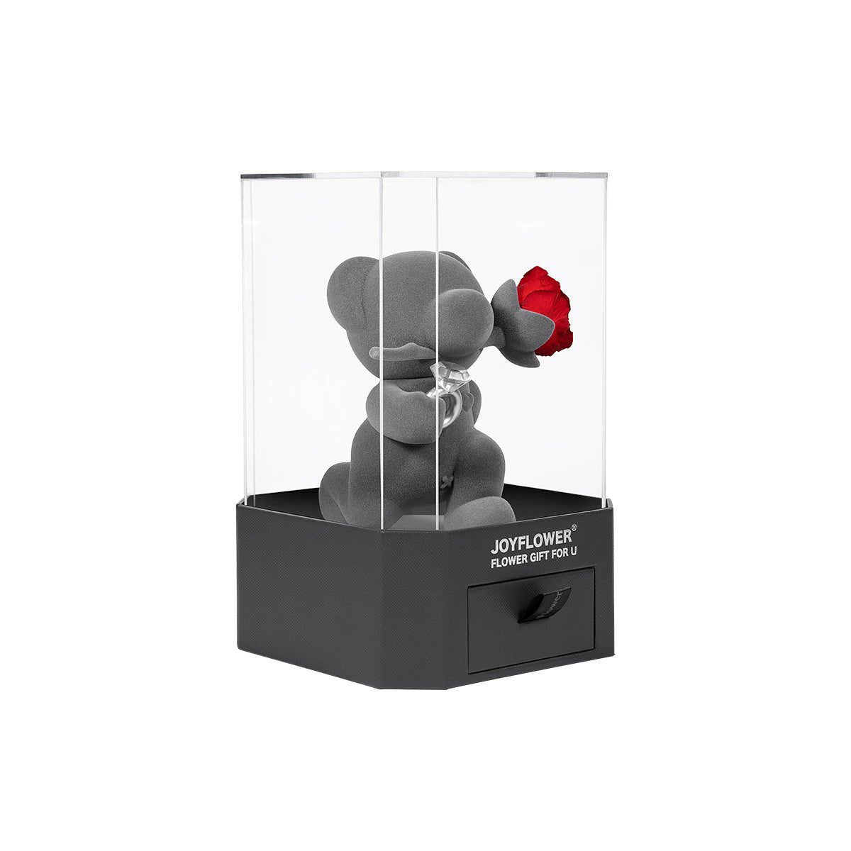 "Proposal Bear on One Knee" Eternal Flowers Rose Teddy Bear Acrylic Gift Box Set   0cm