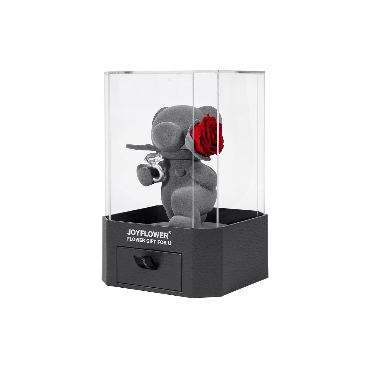 "Proposal Bear on One Knee" Eternal Flowers Rose Teddy Bear Acrylic Gift Box Set   0cm