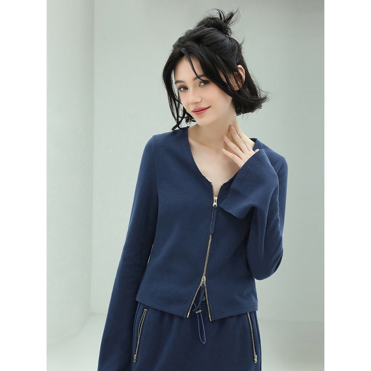 Pulse Collarless Knitted Navy Jacket - 0cm