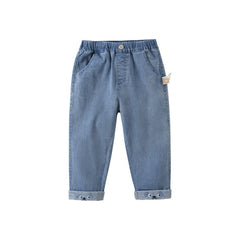 Puppy Cuffed Three-pocket Boy Blue Jeans